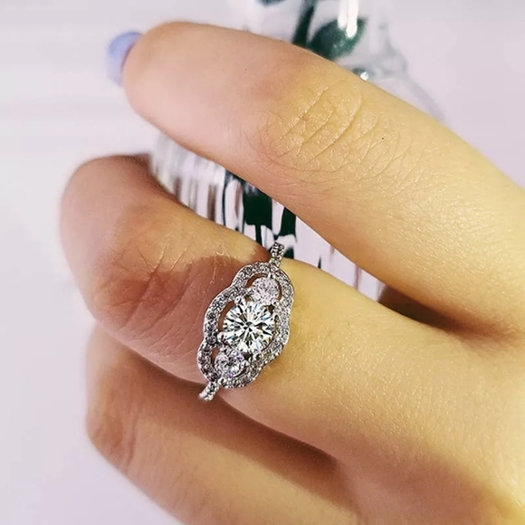 Charm Designer Three Stones Engagement Ring - Picture 2 of 5